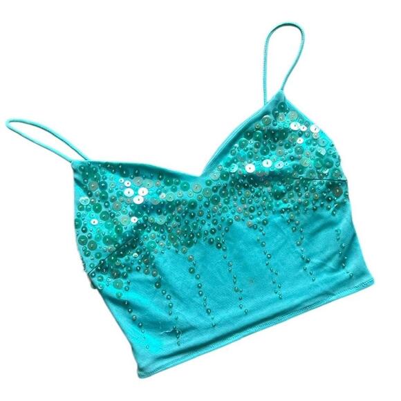 Vintage sequin blue crop top - Picture 1 of 5